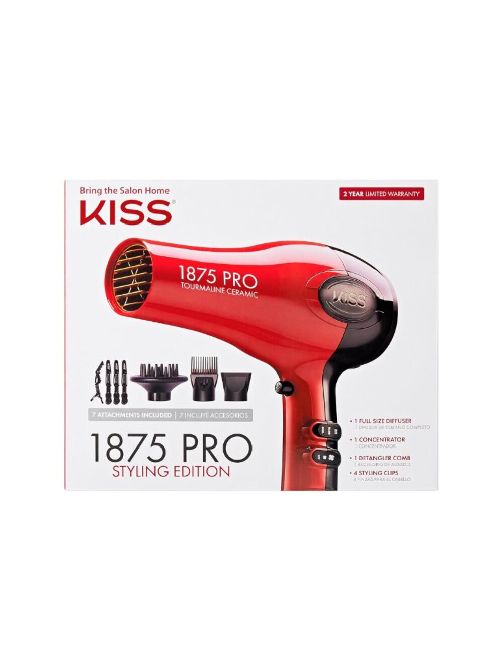 1875W Tourmaline Ceramic Hair Dryer with Diffuser & 7 Accessories